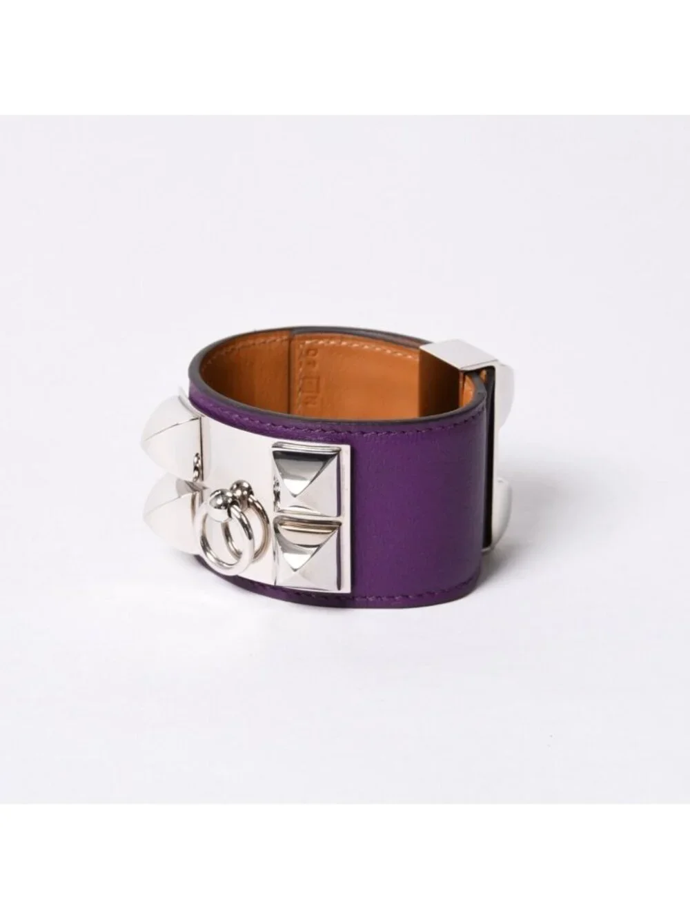 Hermes Collier de Chien Bracelet S Leather Purple Silver